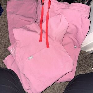 Figs pink scrubs L top XL pants